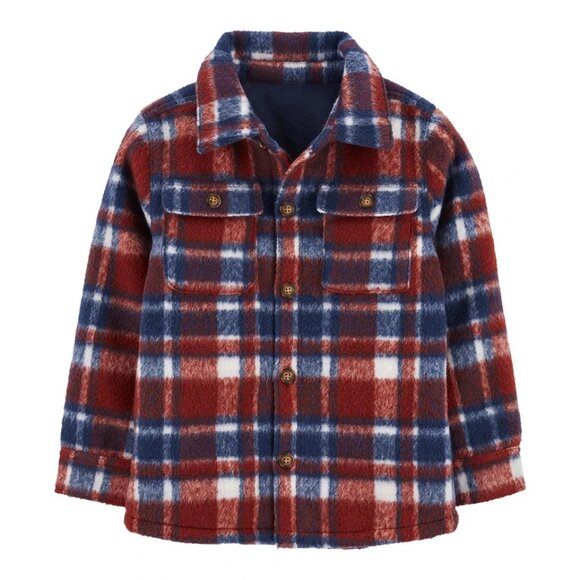Carter's Kid Plaid Fleece-Lined Shacket Red / Navy Size 4 NWT Jacket Coat - Picture 1 of 7